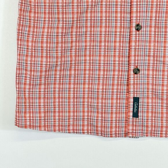 Cabela's CoolMax Orange White Plaid 4Most UPF 30 Button Front Shirt Men's Medium - Picture 4 of 9